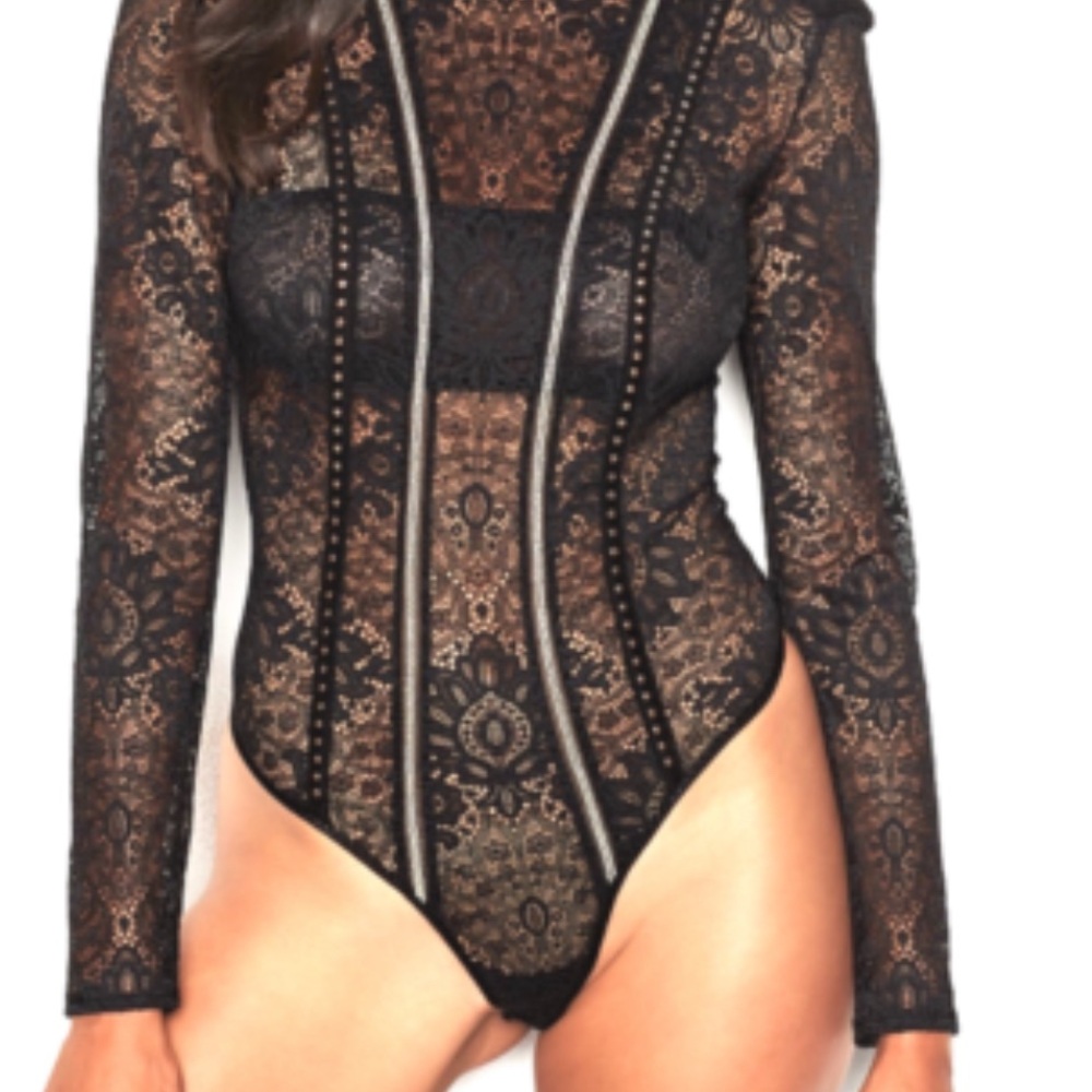 VS Black Lace Long Sleeve bodysuit